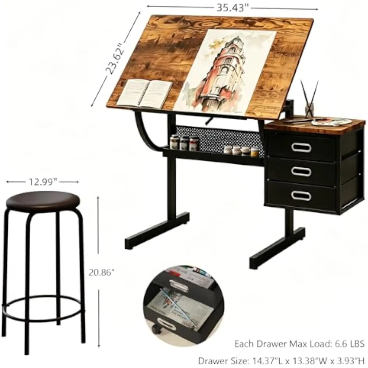 Drafting Desk with Adjustable  - đánh giá và giá Matcha